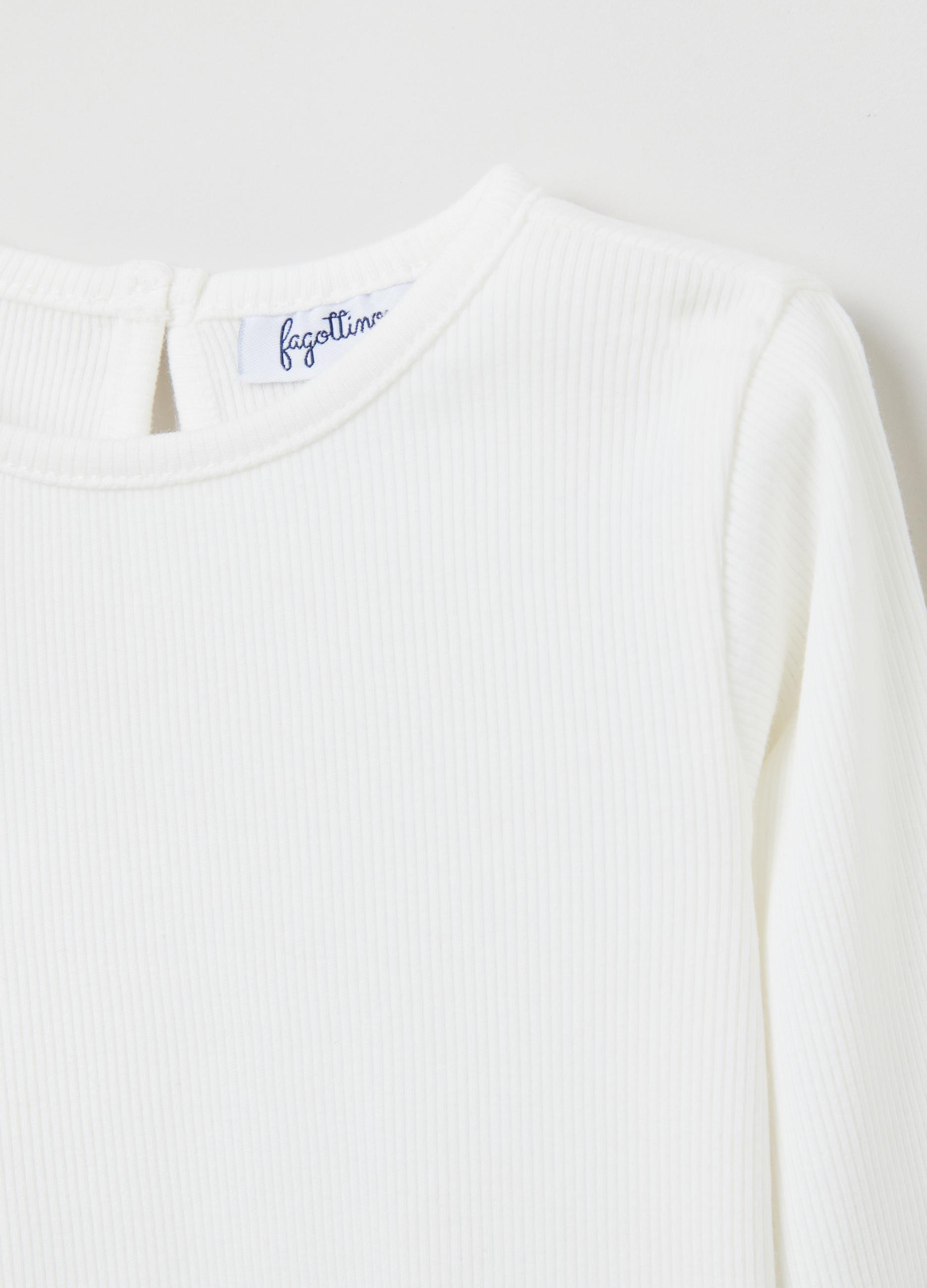 Gant - White T-Shirt With Long Ribbed Sleeves