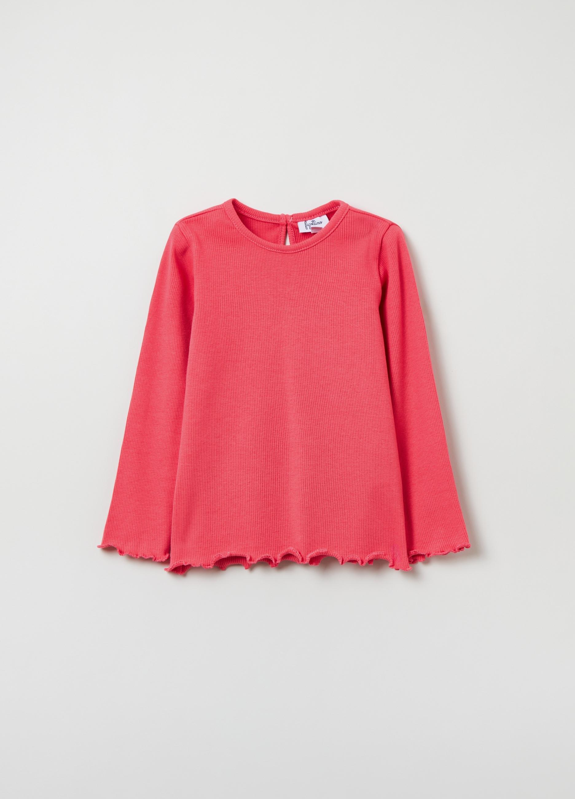 Gant - Pink T-Shirt With Long Ribbed Sleeves