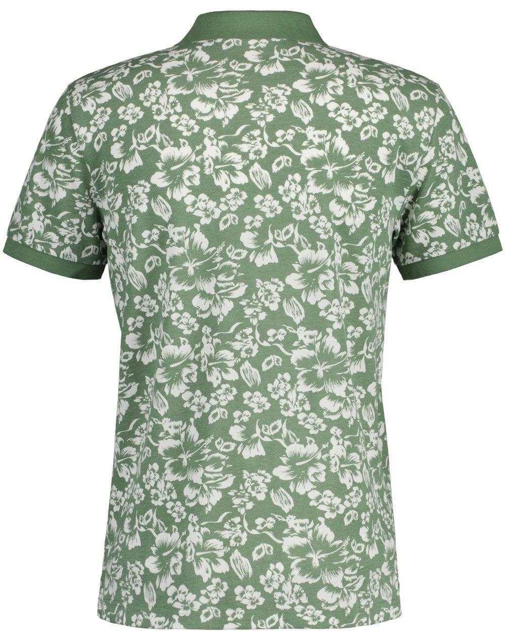 Gant - Green Floral Print Pique Polo Shirt