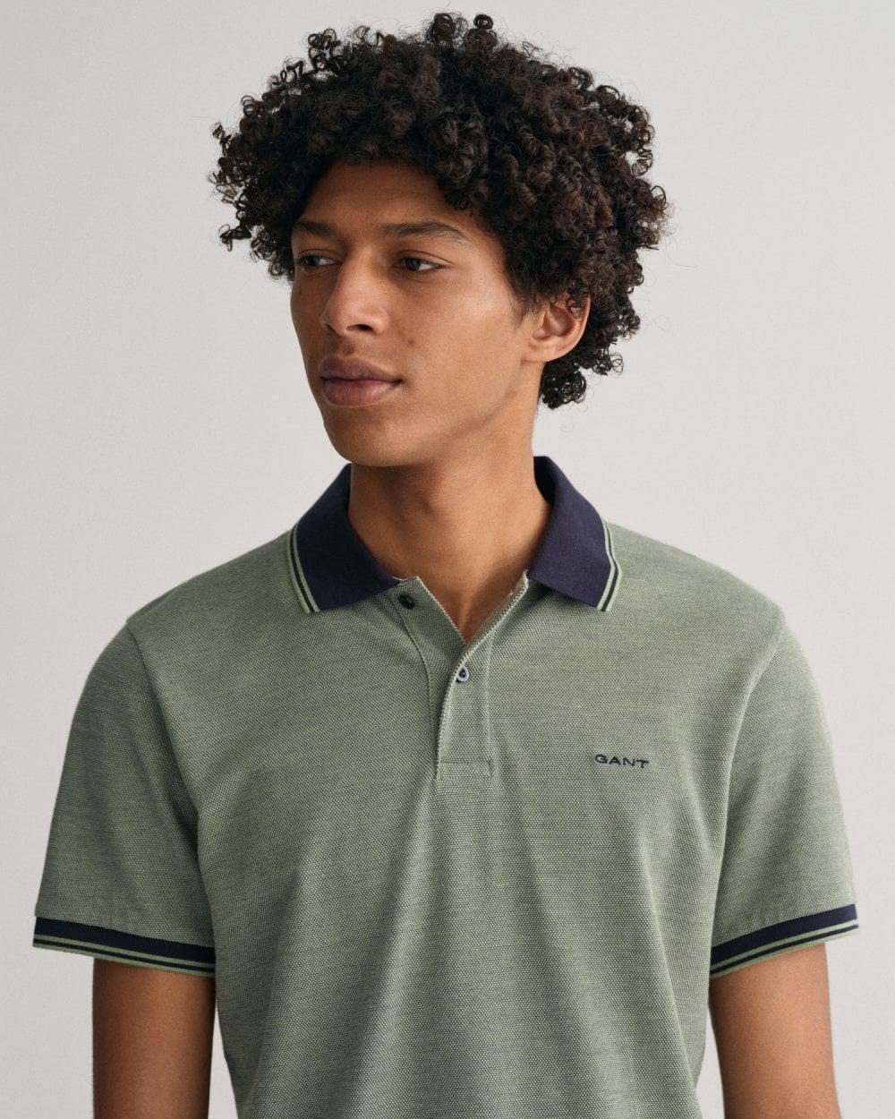 Gant - Green 4-Color Oxford Pique Polo Shirt