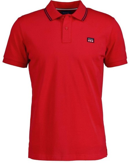 Gant - Red Striped Contrast Collar Pique Polo Shirt