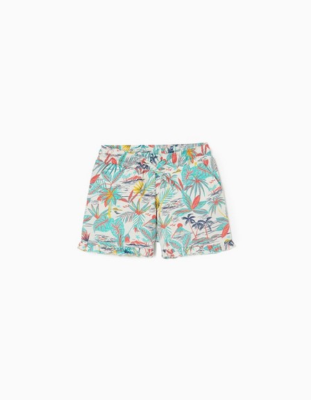 Zippy - White Tropical Cotton Shorts, Kids Girls