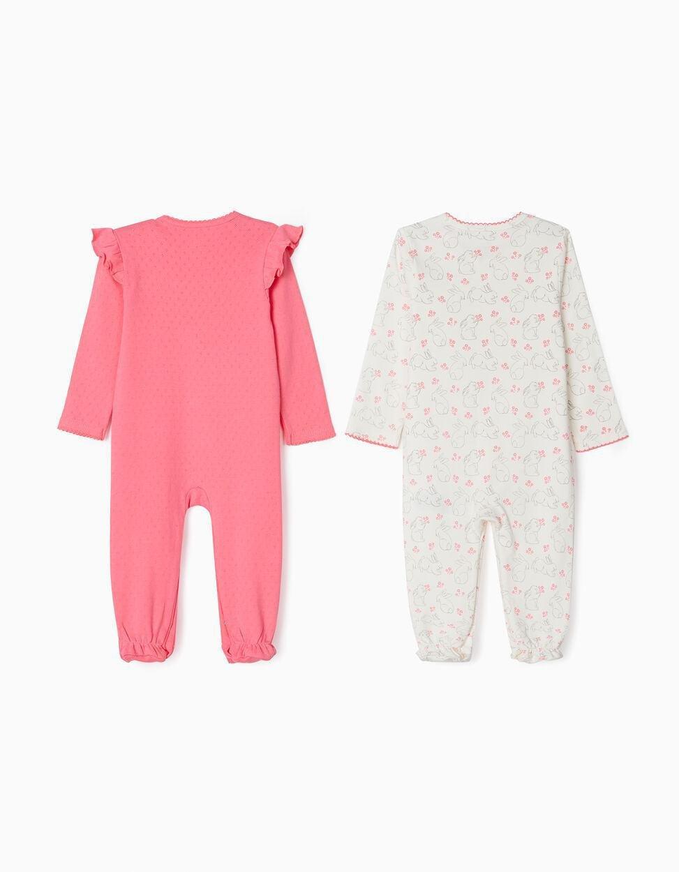 Zippy - Zippy 2 Sleepsuits For Baby Girls 'Bunnies', White/Pink
