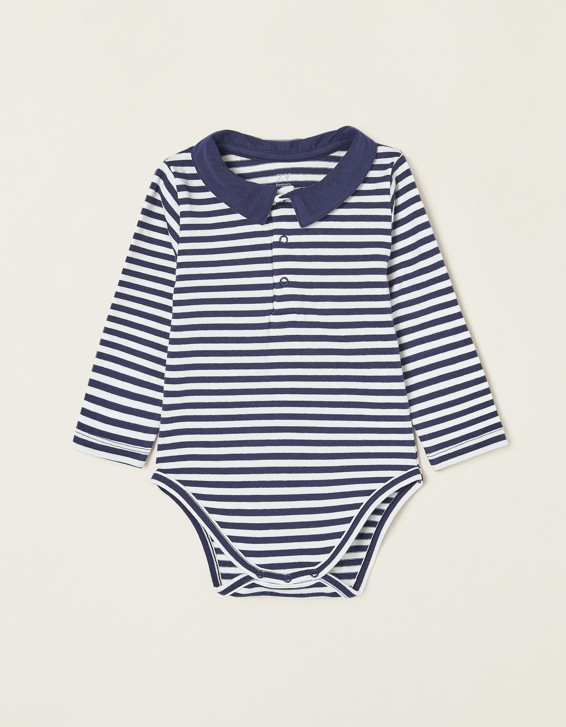 Gant - Navy Striped Cotton Polo-Bodysuit, Baby Boys