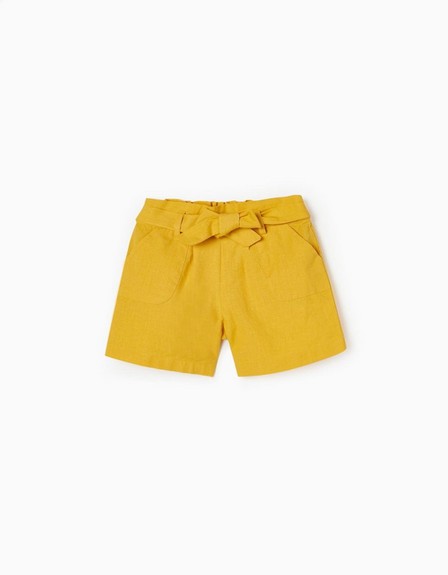 Zippy - Yellow Cotton And Linen Shorts, Kids Girls