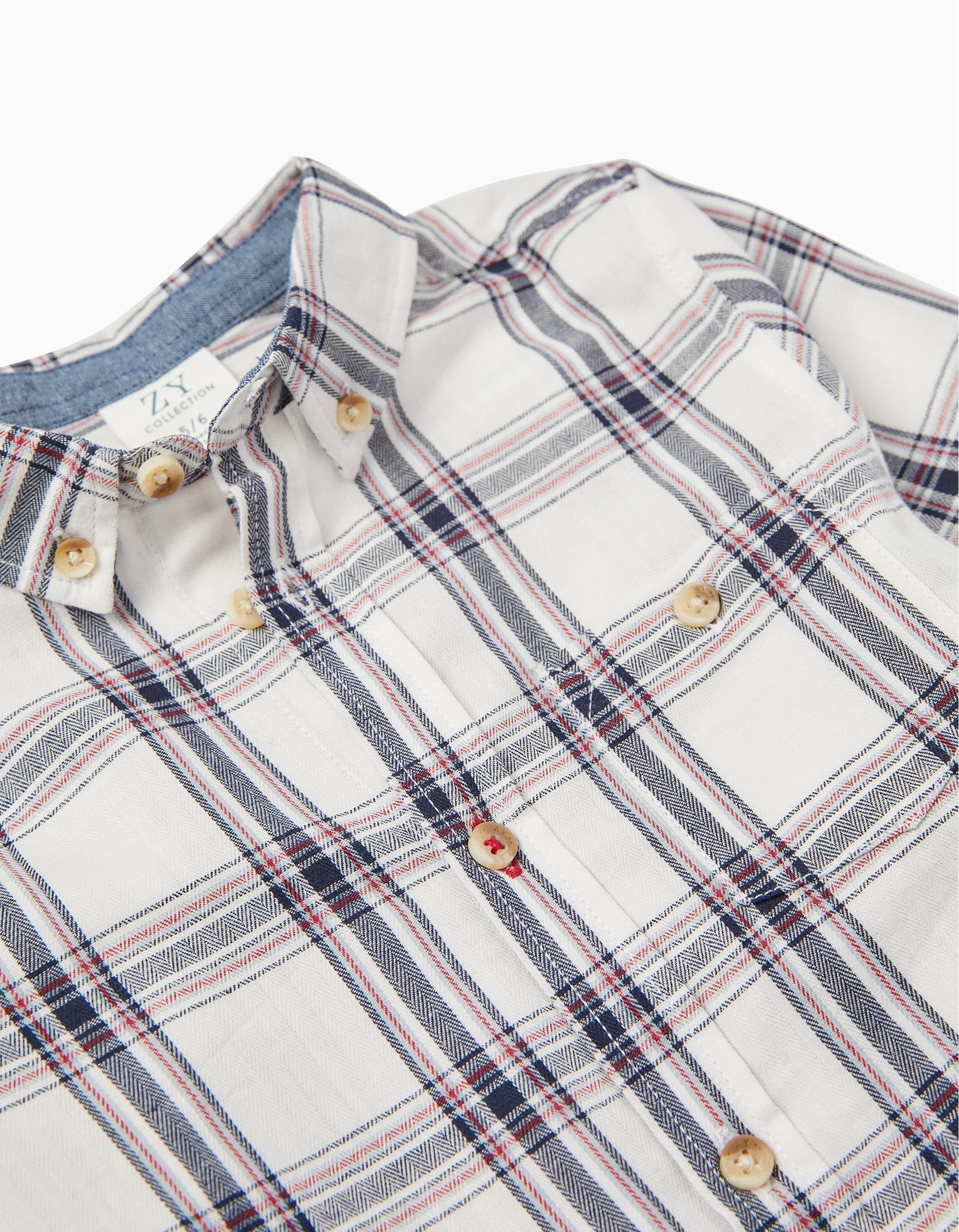 Gant - White Striped Cotton Plaid Shirt, Baby Boys