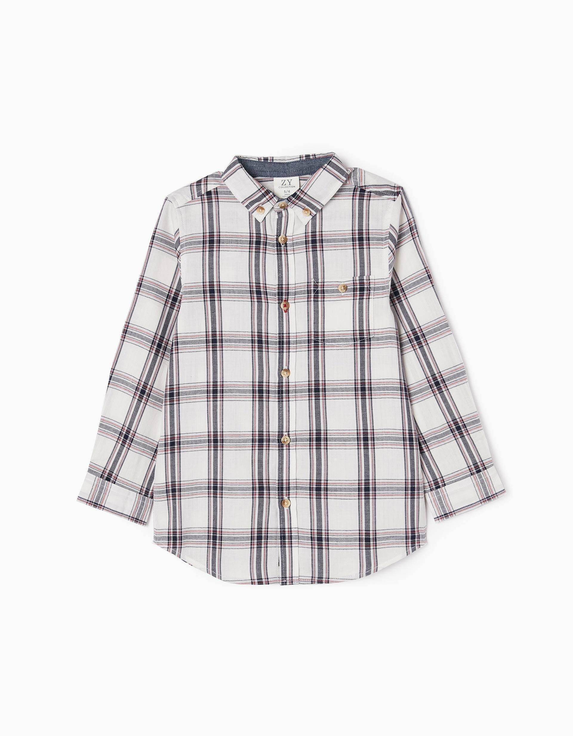 Gant - White Striped Cotton Plaid Shirt, Baby Boys