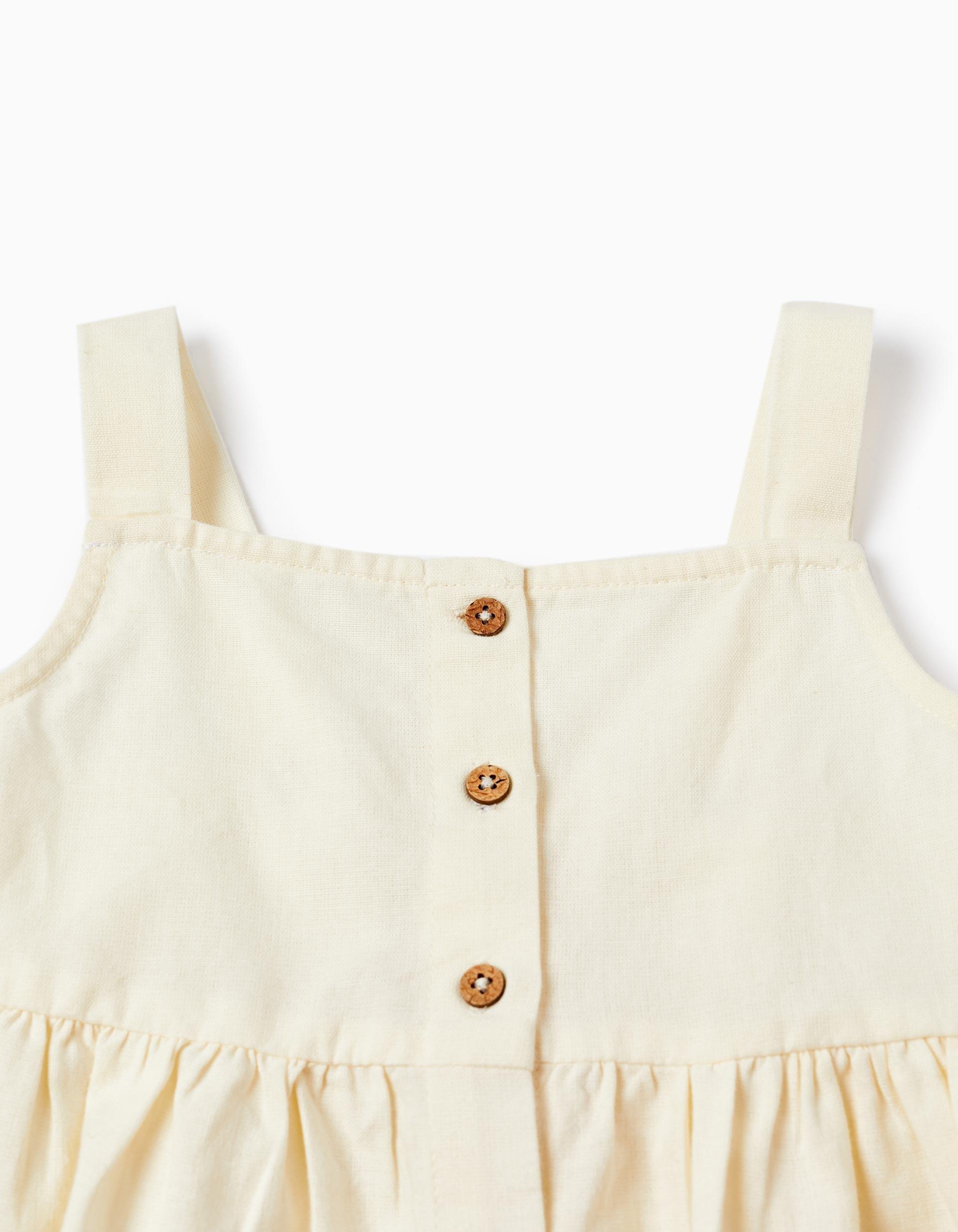 Gant - Beige Detailed Cotton Top, Kids Girls