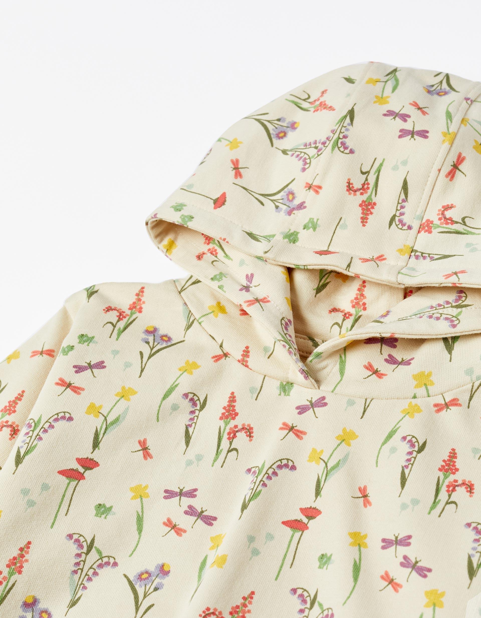 Zippy - Beige Floral Hooded Sweatshirt, Baby Girls