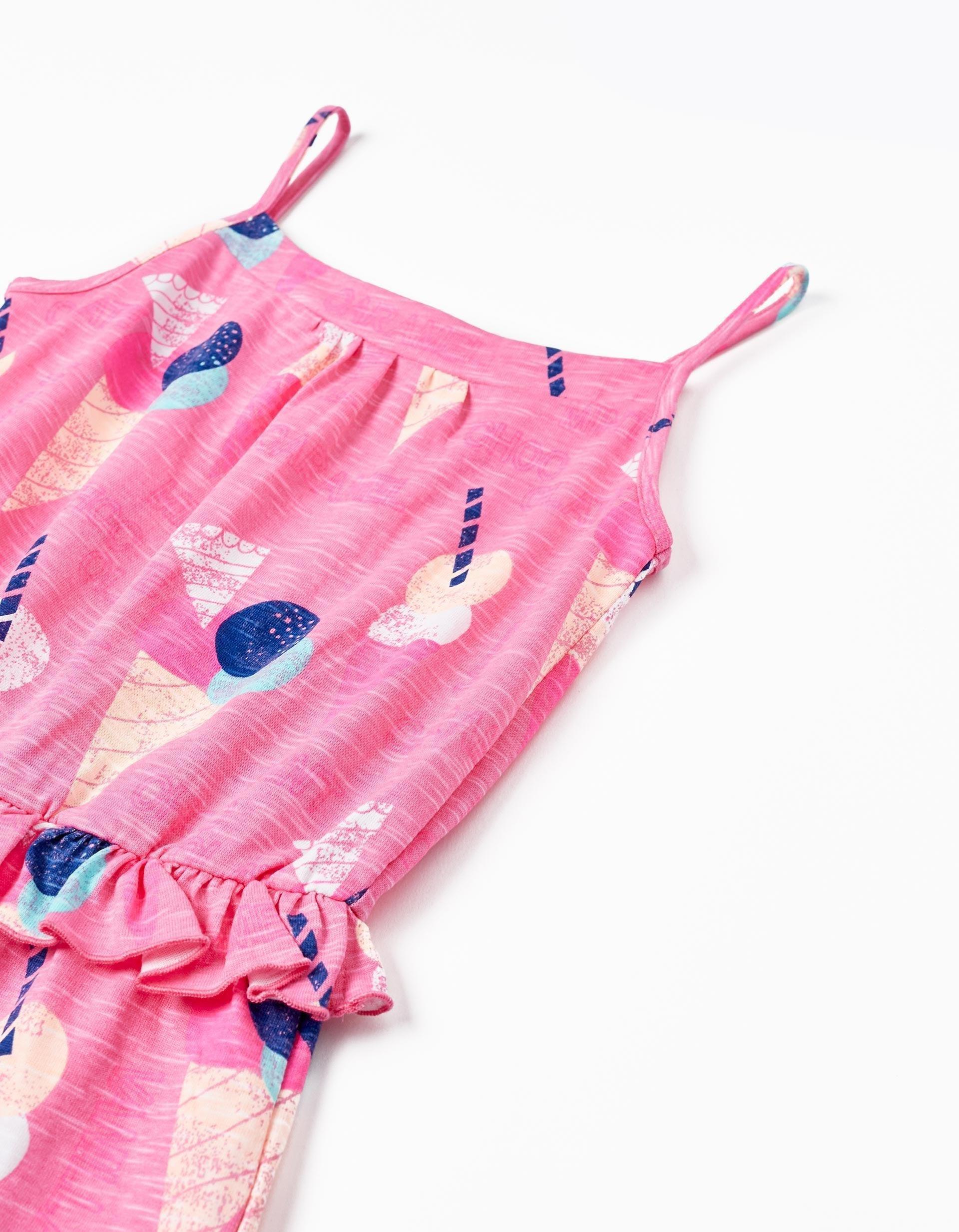 Zippy - Pink Printed Cotton Jumpsuit, Kids Girls