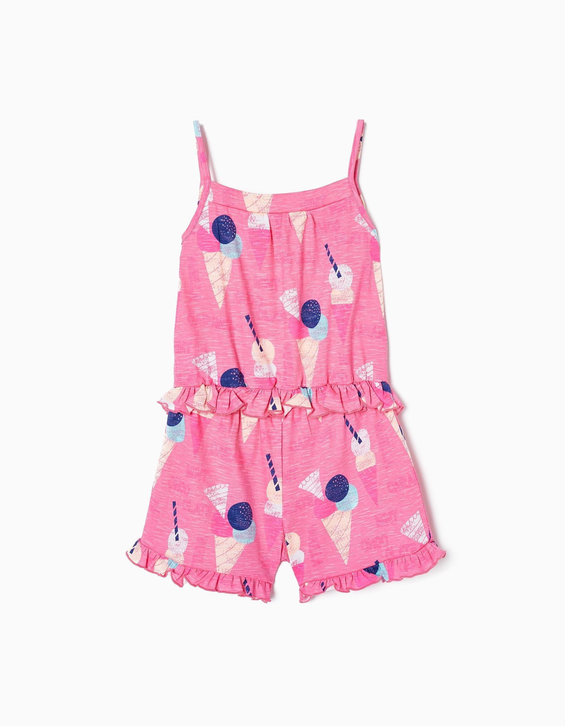 Zippy - Pink Printed Cotton Jumpsuit, Kids Girls