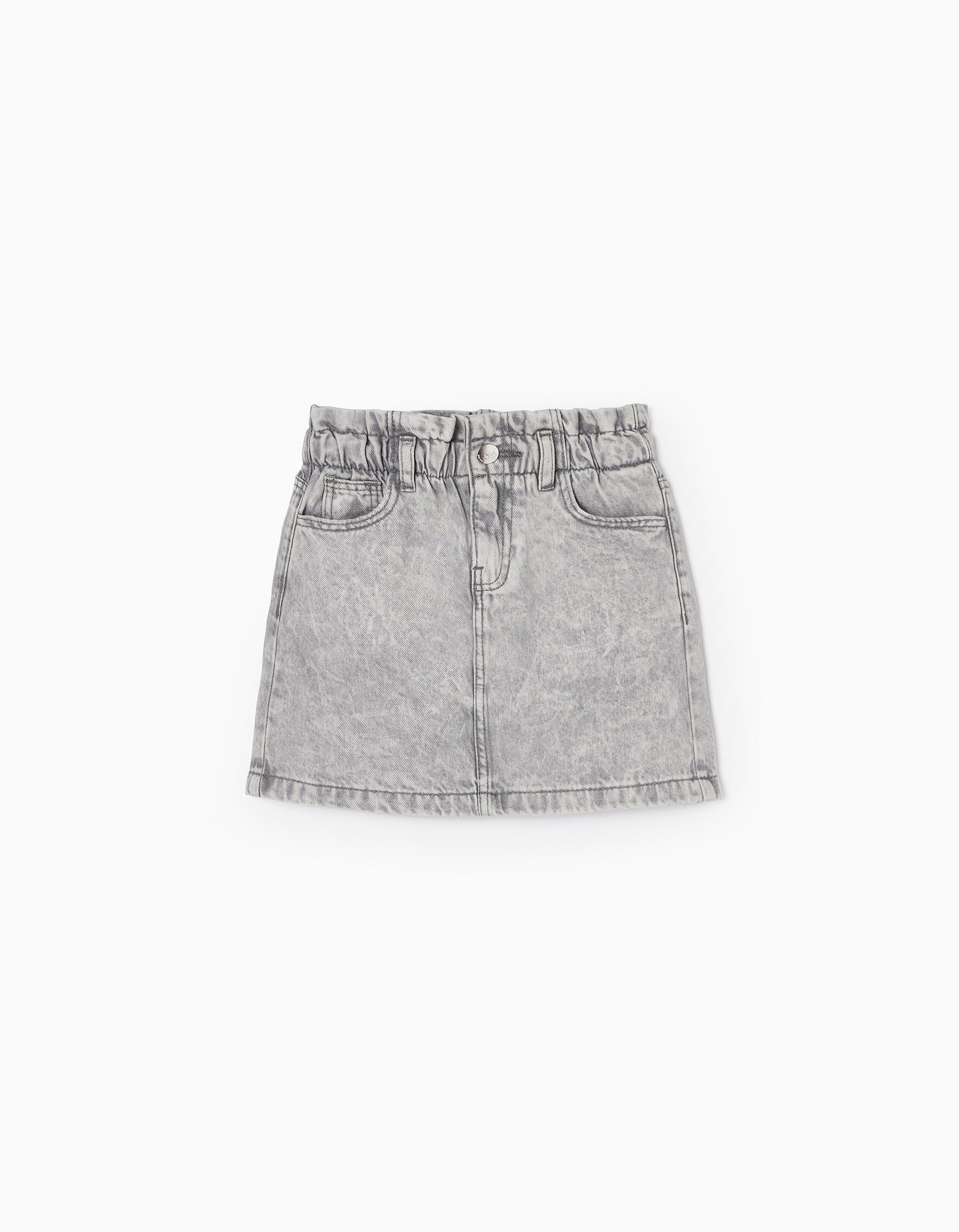 Zippy - Grey Paperbag Denim Skirt, Kids Girls