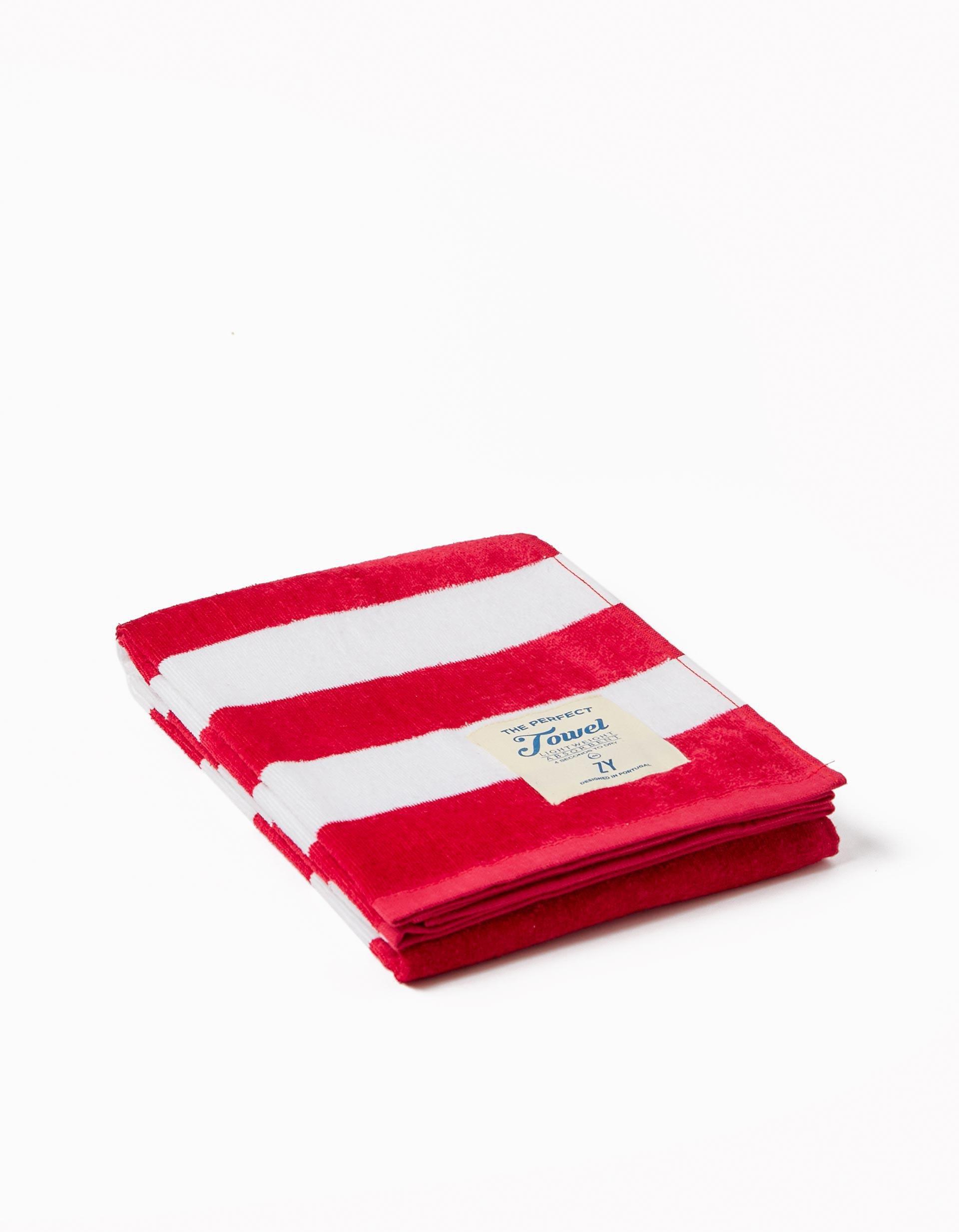 Red Striped Beach Towel, Kids Girls, , large image number 1