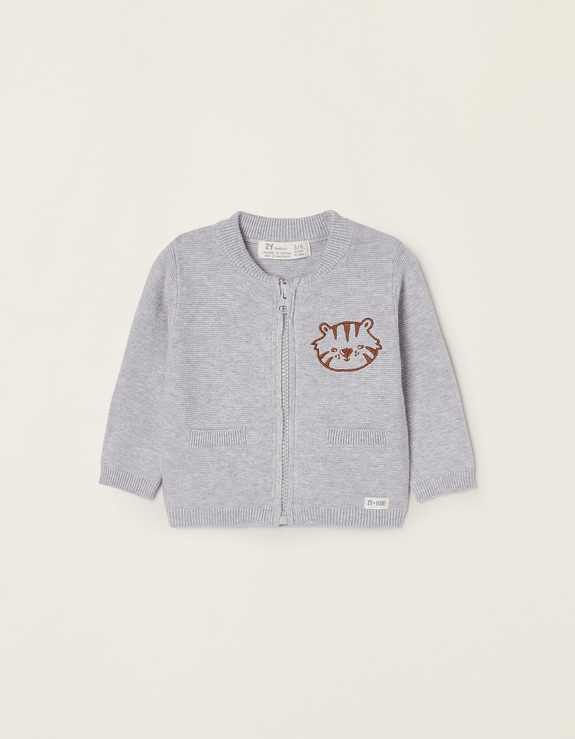 Zippy - Grey Tiger Cotton Cardigan, Baby Boys