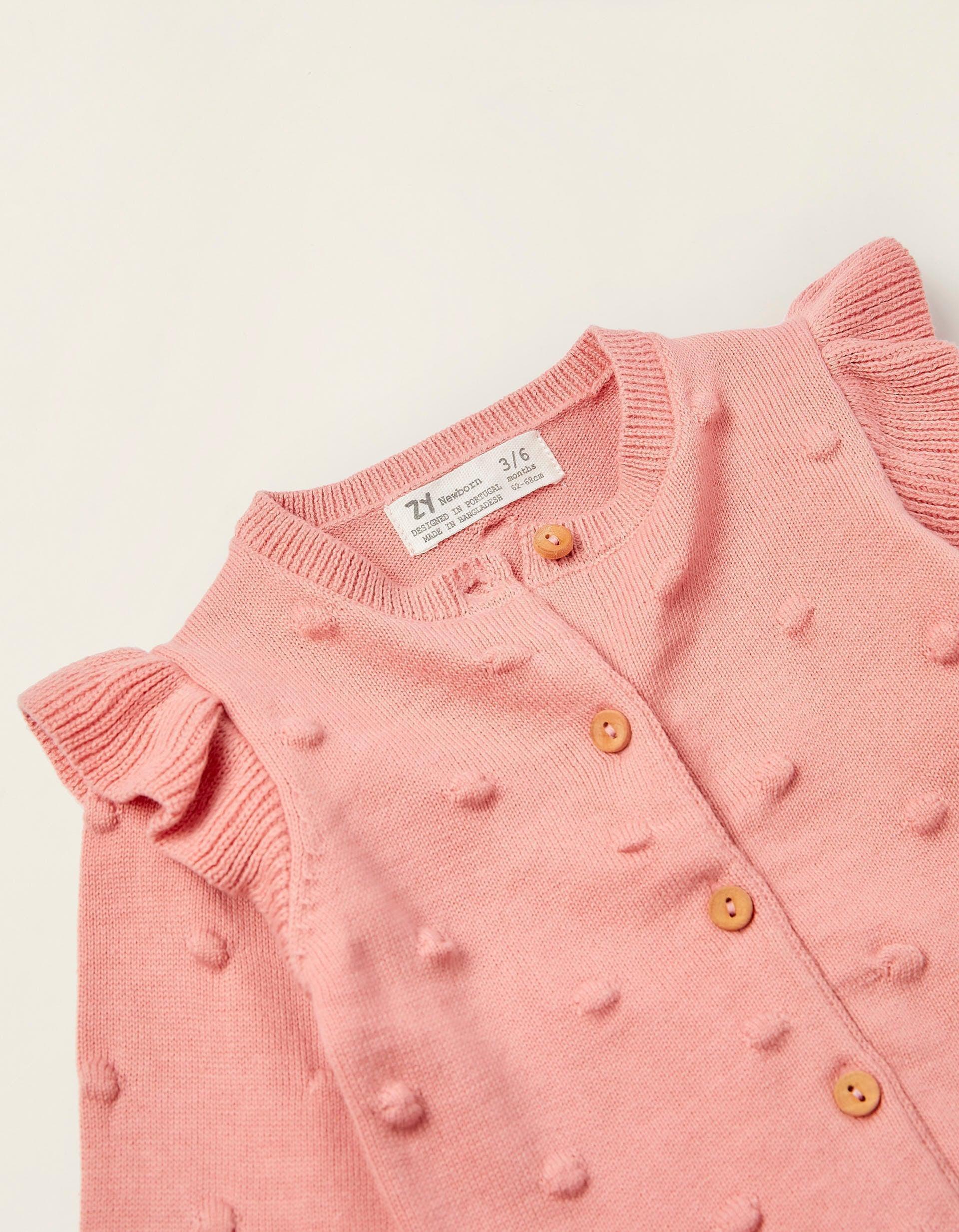 Zippy - Pink Polka-Dot Cardigan In Cotton, Baby Girls