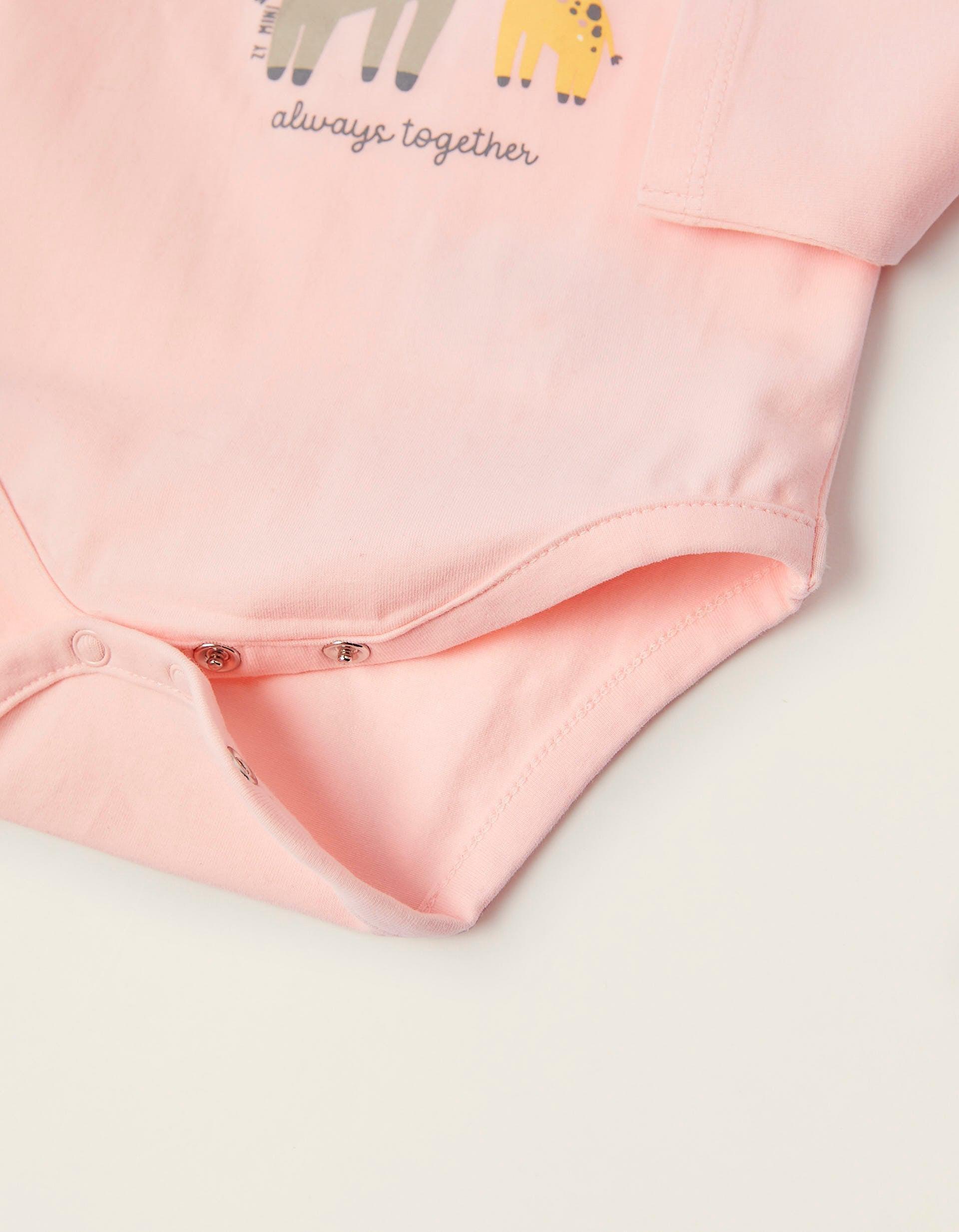 Zippy - Pink Giraffe Cotton Bodysuit, Baby Girls