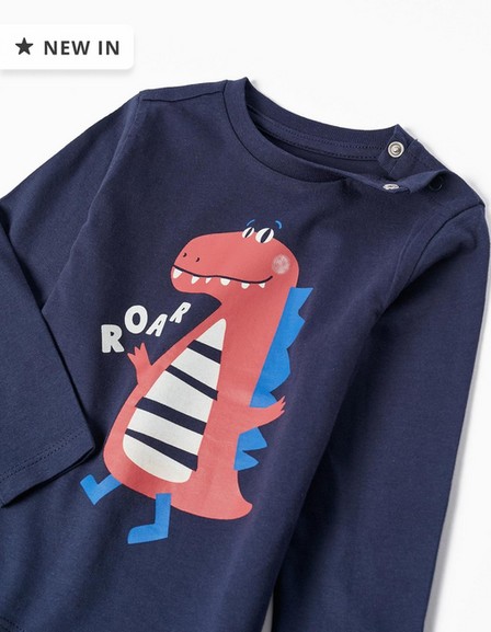 Zippy - Blue Dino Long-Sleeve Cotton T-Shirt, Baby Boys