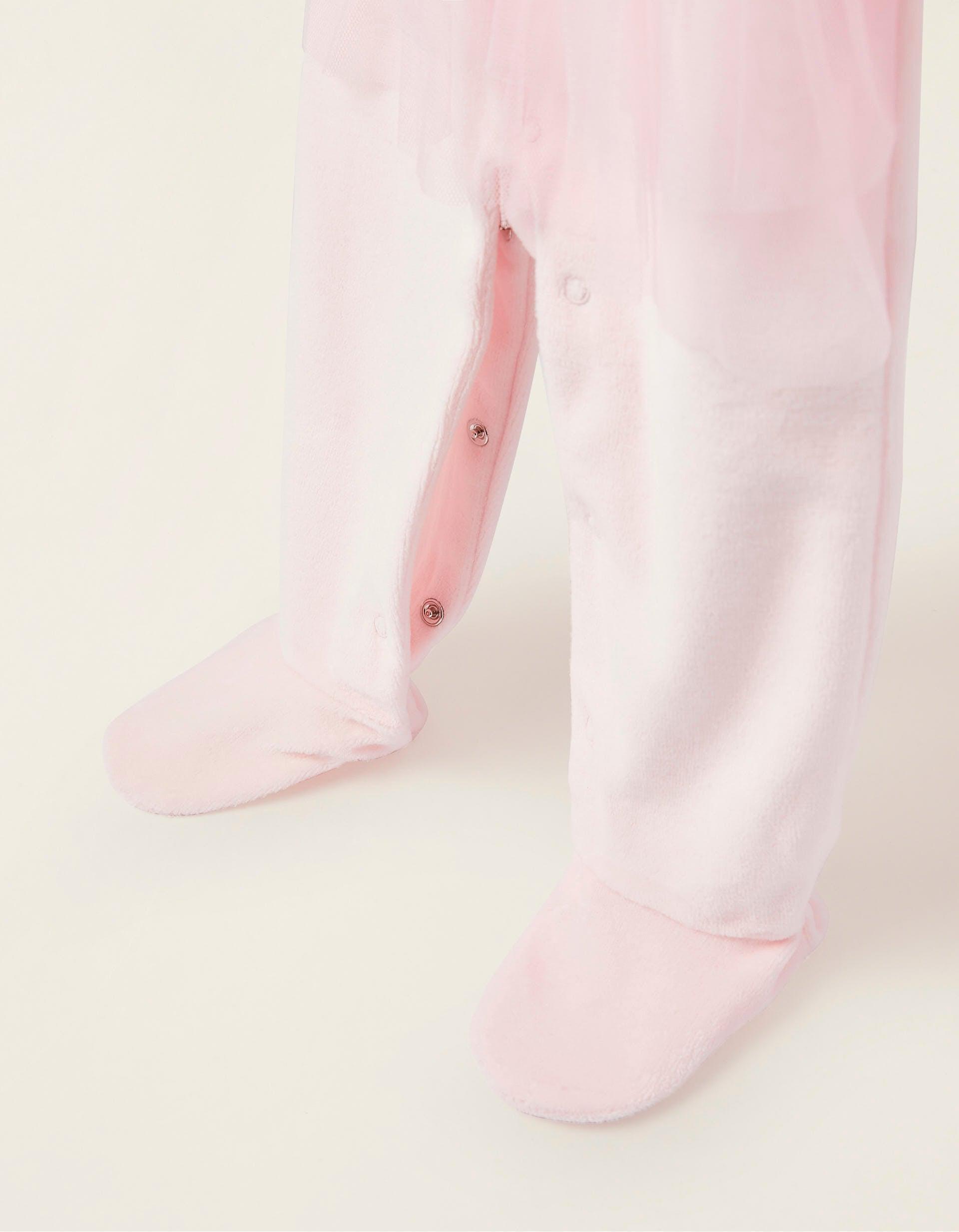 Zippy - Pink Ballerina Cat Velour Sleepsuit, Baby Girls
