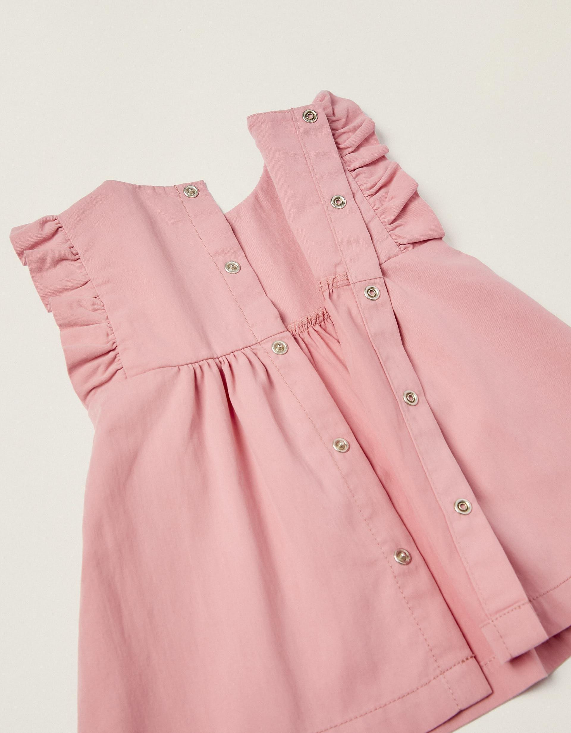 Zippy - Pink Ruffled Twill Dress, Baby Girls