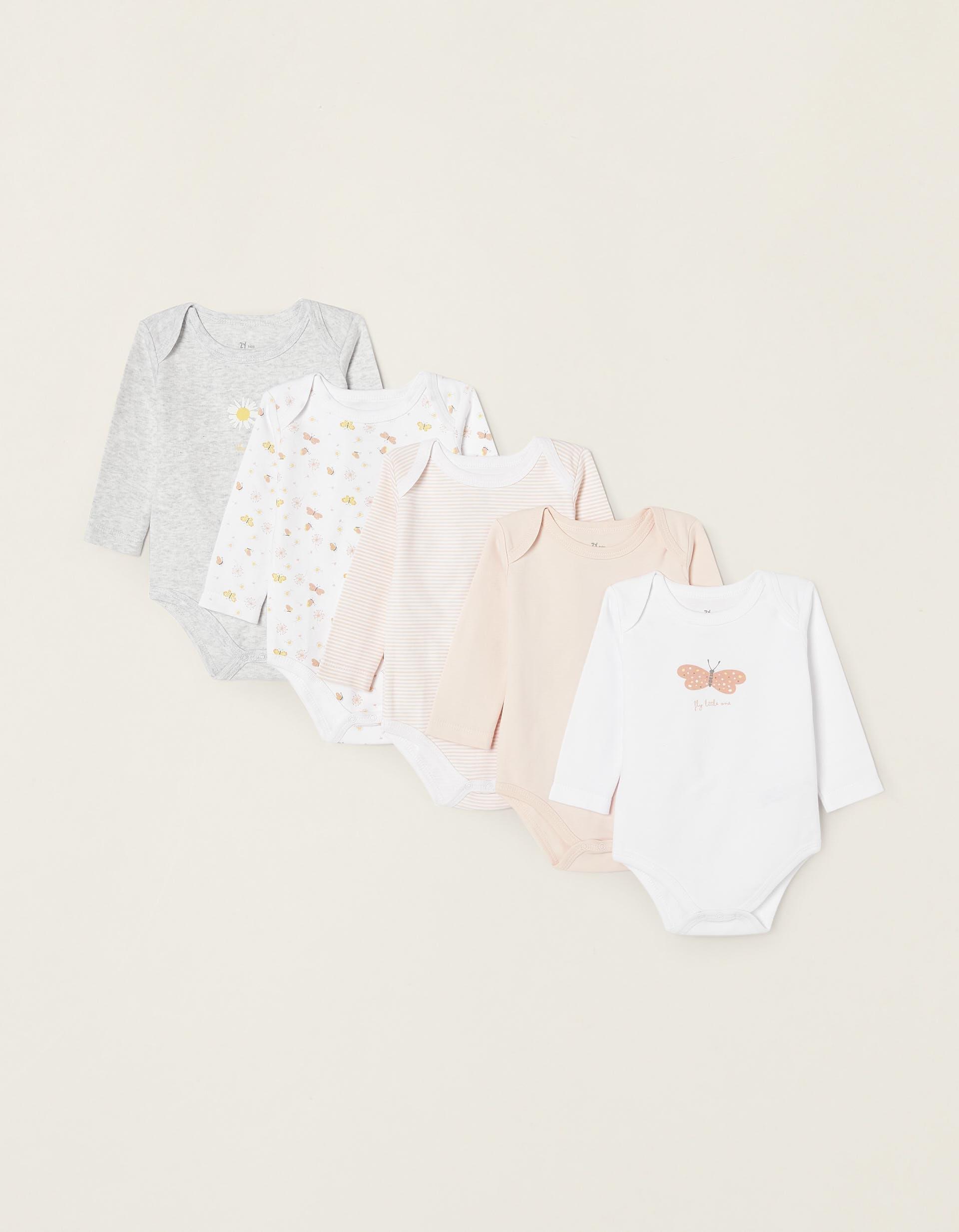 Zippy - Multicolour Cotton Bodysuits - Set Of 5, Baby Girls