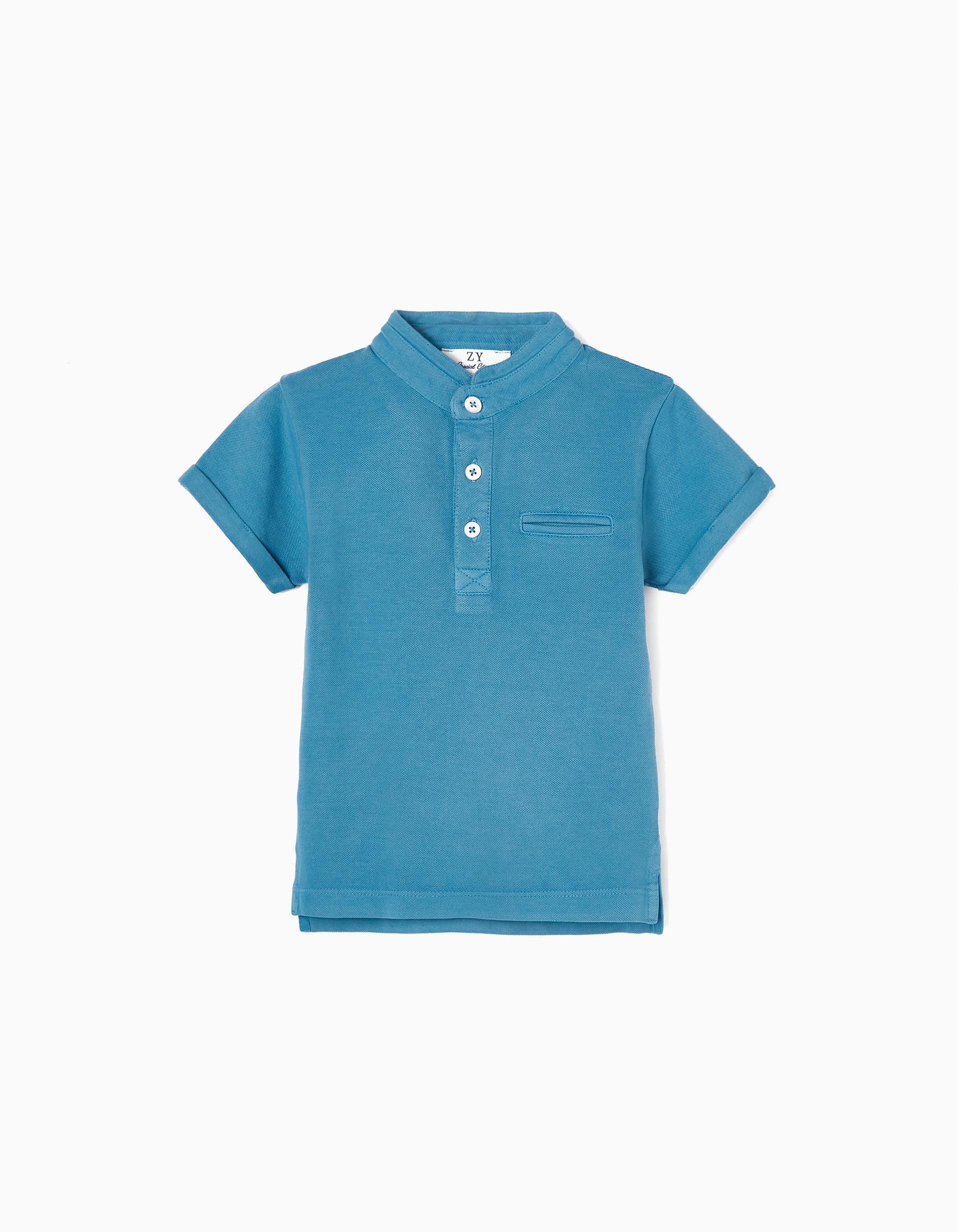 Zippy - Blue Mao Collar Cotton Polo Shirt, Baby Boys