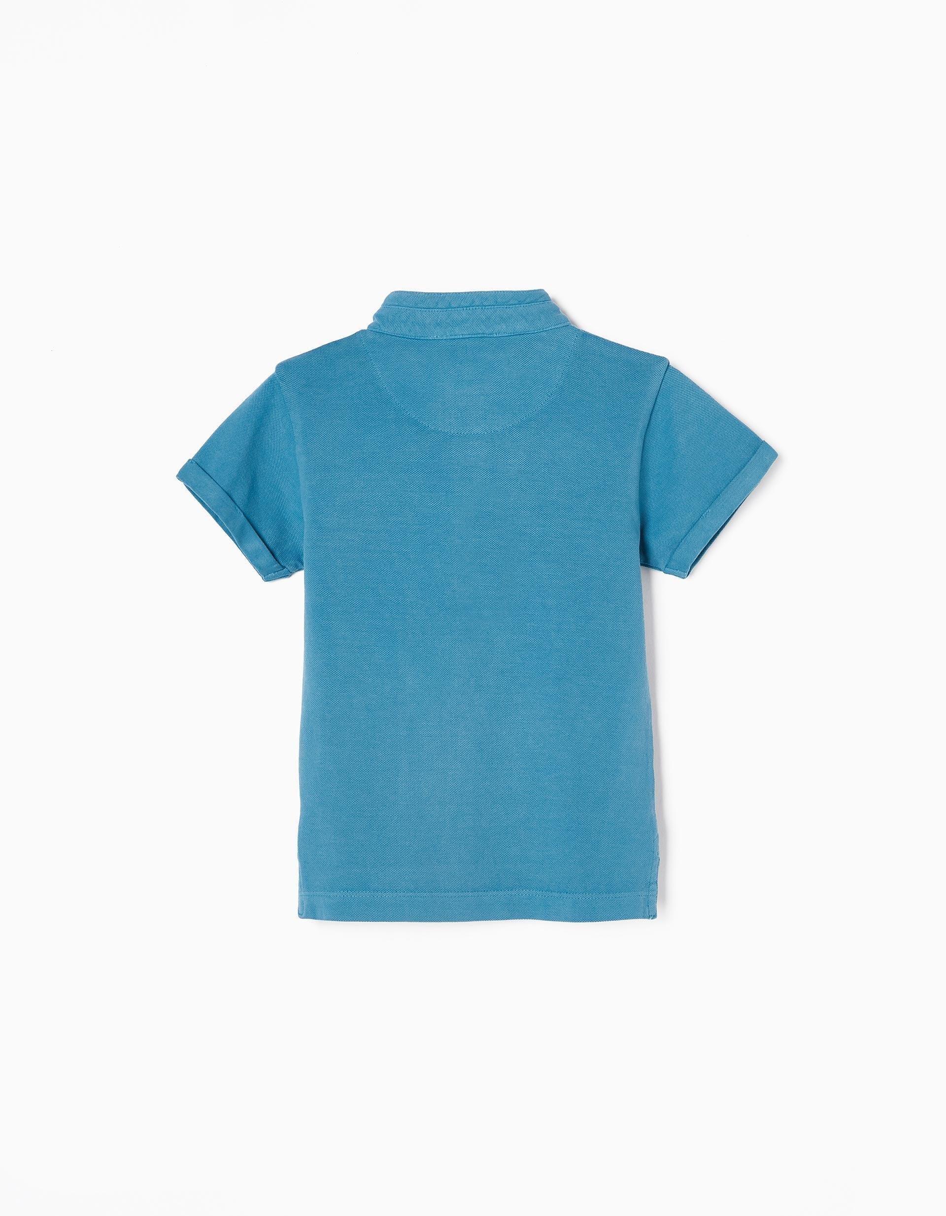 Zippy - Blue Mao Collar Cotton Polo Shirt, Baby Boys