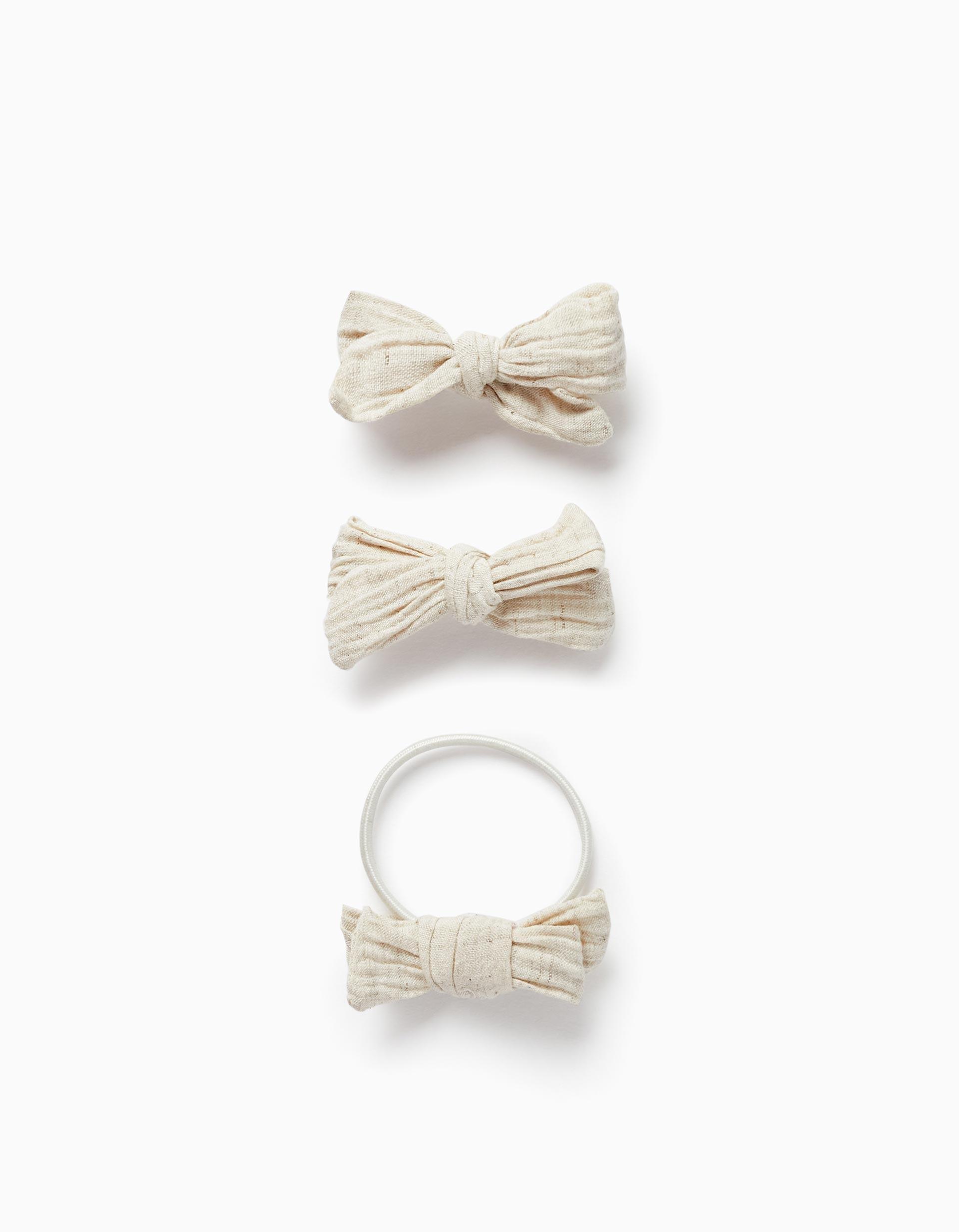 White  Bobble And Hair Clips  - Set of 3 , Kids Girls, , large image number 1
