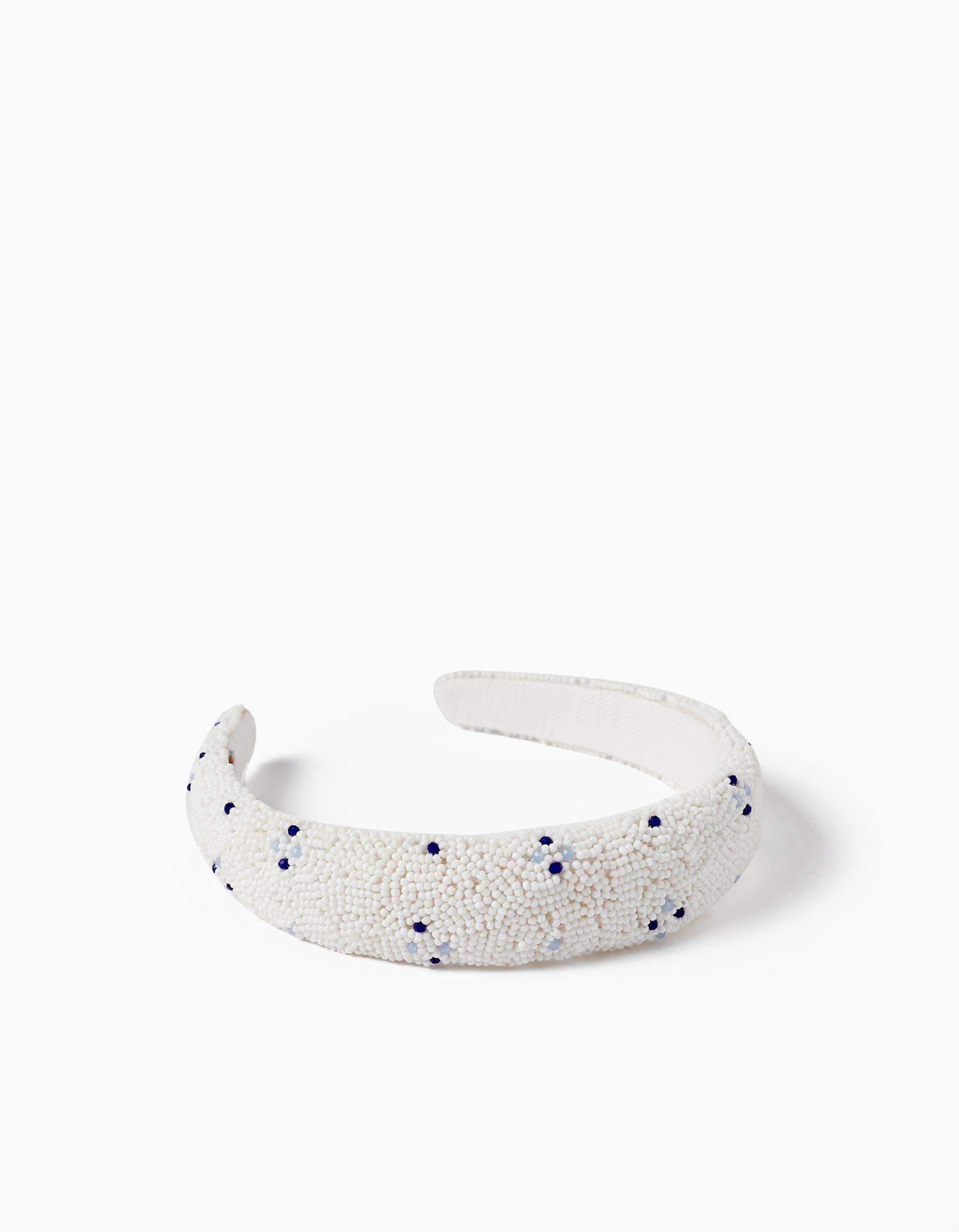 White Beaded Alice Band, Kids Girls, , large image number 0