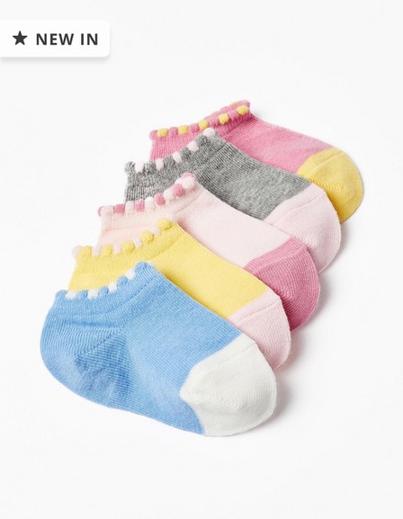 Zippy - Multicolour Scalloped Edge Socks - Set Of 5, Baby Girls