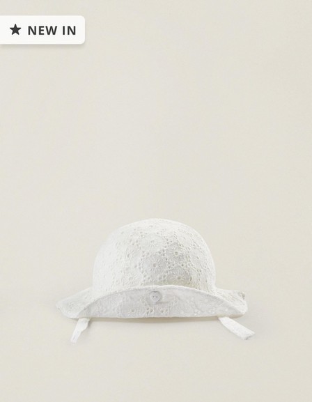 Zippy - White Embroidered Hat, Baby Girls
