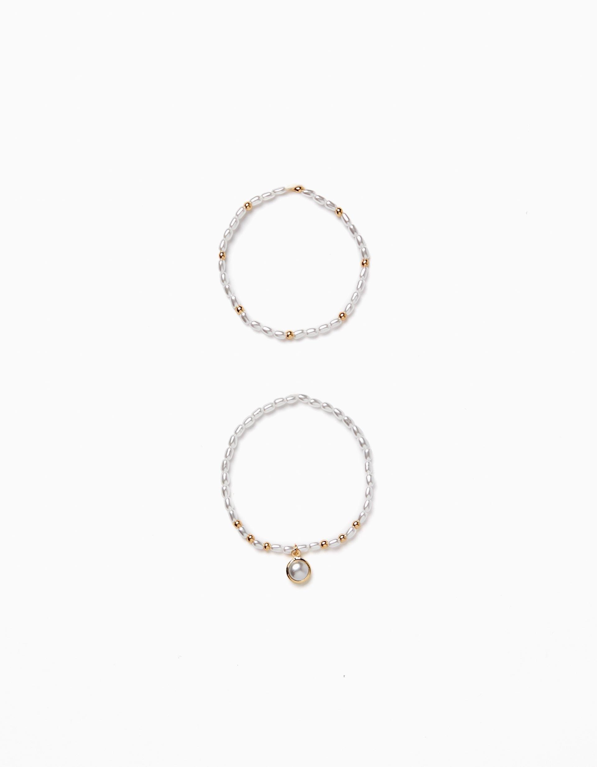 White Beaded Bracelets, Set Of 2, Kids Girls, , large image number 0
