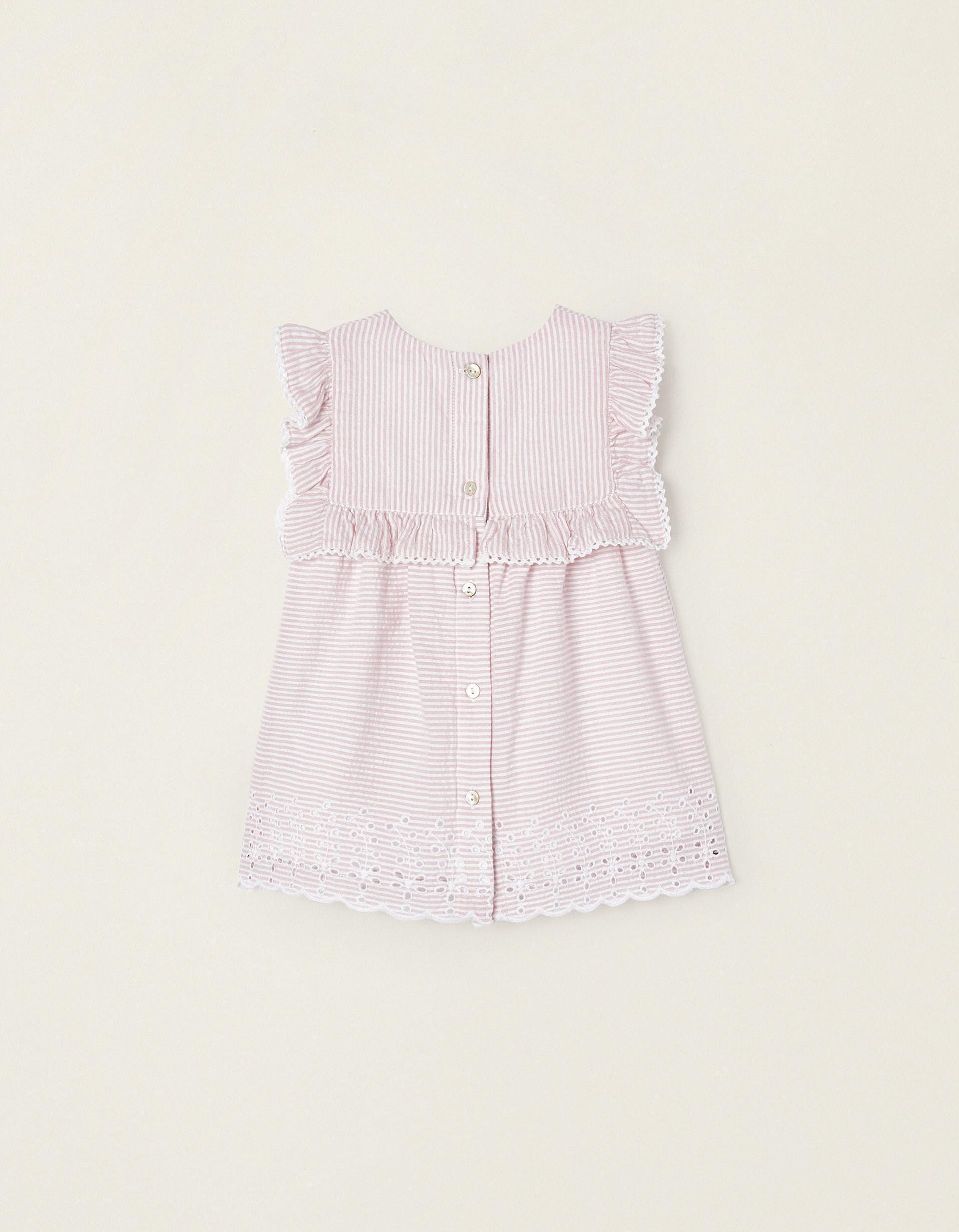 Zippy - Pink Cotton Striped Frilled Dress, Baby Unisex