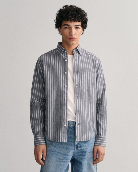 Gant - Blue Regular Fit Striped Brushed Oxford Shirt