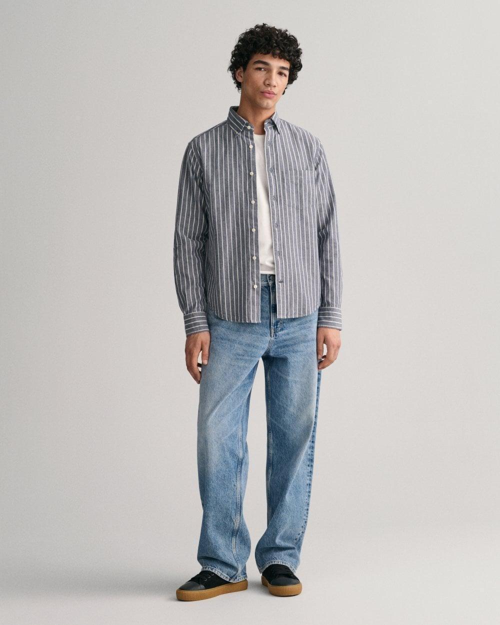 Gant - Blue Regular Fit Striped Brushed Oxford Shirt