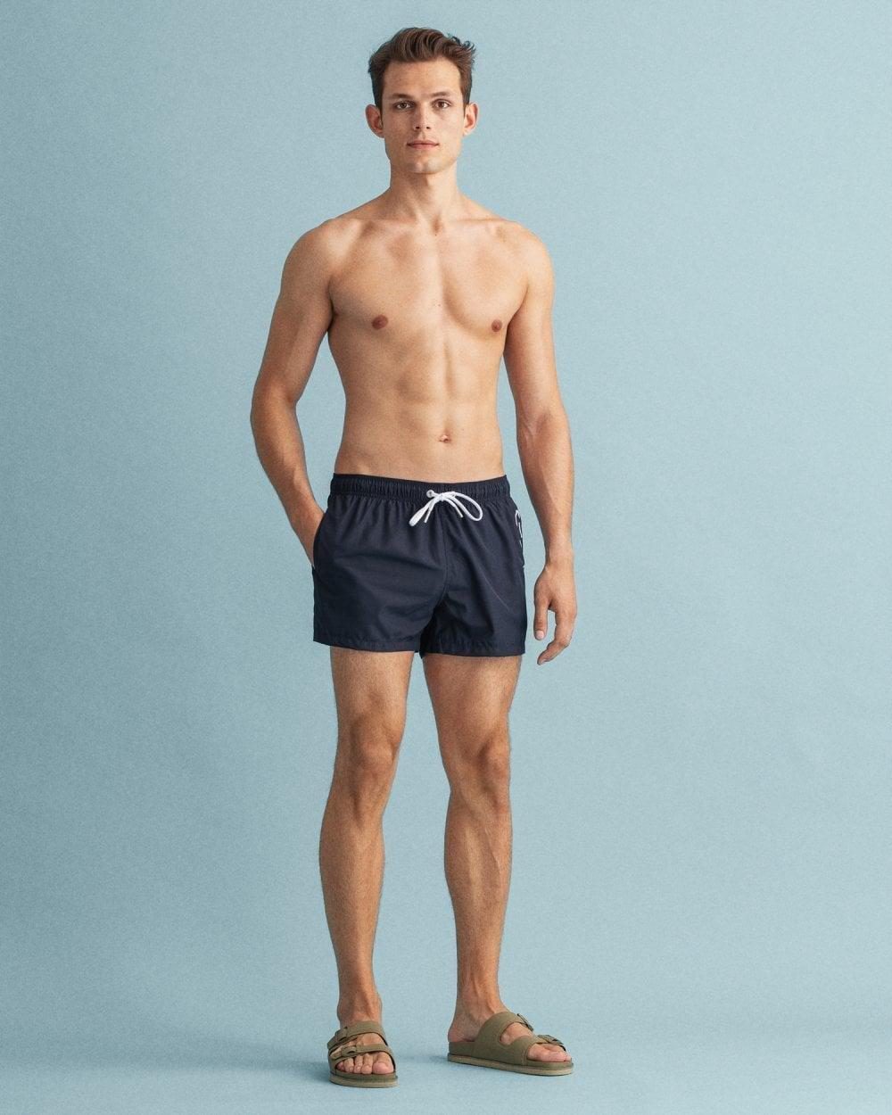 Blue Short Cut Lightweight Logo Swim Shorts, , large