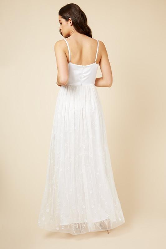 Little Mistress - White Sequins Embroidered Strappy Bridal Gown