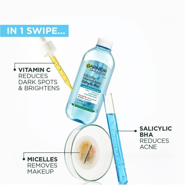 Garnier Fast Clear Salicylic Acid Micellar Water Facial Anti-Acne Cleanser And Makeup Remover, 000, large image number 1